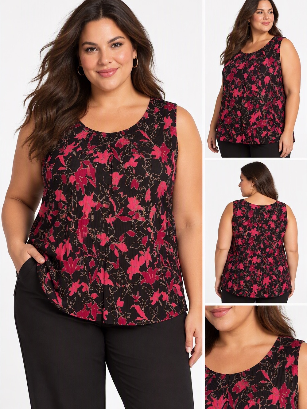 Penningtons Floral Pleated Blouse in Black & Pink Size 3X